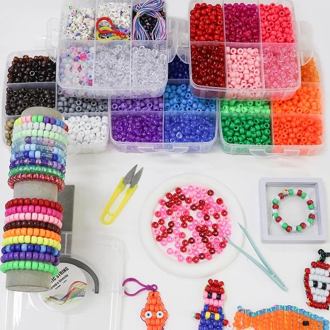 LIS HEGENSA 6300 Pcs DIY Childrens Crafts Beads Friendship Bracelet Kit, Pony Beads Letter Beads and Bracelet Making Kit, Colorful Charms, Used for Custom Necklace Bracelets and Jewelry (6300PCS)