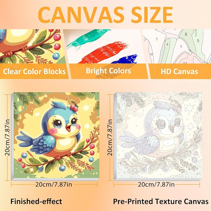 Paint by Numbers Kit for Kids with Frame, Bird Paint by Numbers for Kids Ages 4-8-12, DIY Bird Acrylic Oil Painting for Home Wall Art Decor Gift 7.8x7.8 inch (with Frame Easel)