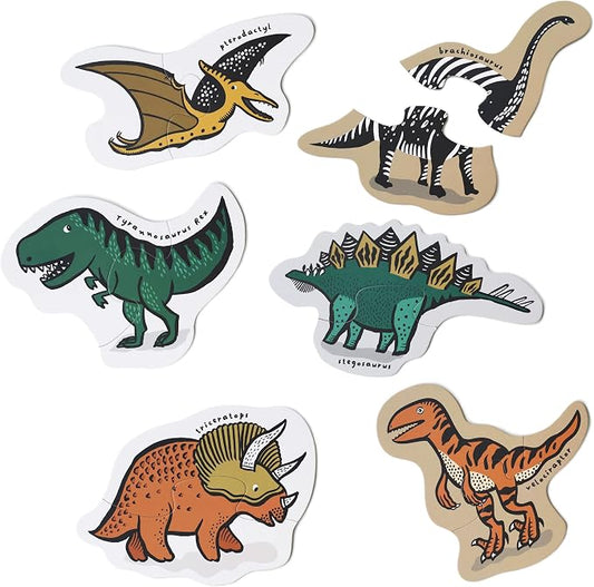 Wee Gallery Dinos Beginner Puzzle - Jigsaw Puzzles for Toddlers - Sensory Toys Promoting Cognitive & Motor Development - Sustainable Learning Toys for Toddler, Kids (12 Pieces, 6 Puzzles)
