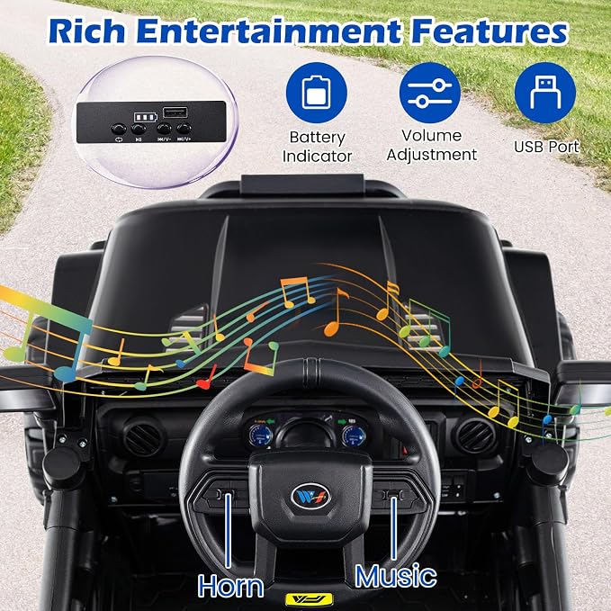 Costzon Ride on Car with Detachable Trailer, 12V Battery Powered Ride on Truck with Parent Remote Control, Light & Music, Electric Vehicle Kids Car Toy for Boys & Girls (Black)