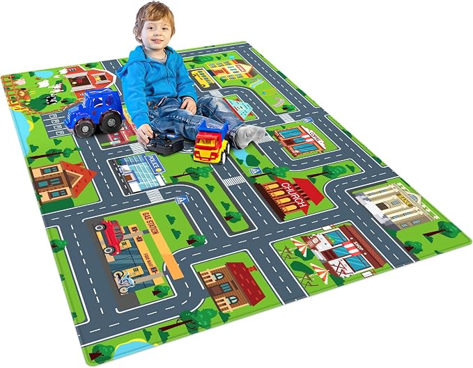Kids Car Playmat, Kids Rug for Playroom Car Mat Town City Road Traffic Rugs, Play Mat for Floor, Extra Large Boys Kid Car Track Play Rug (Style Four, 78.7X 59 INCH)