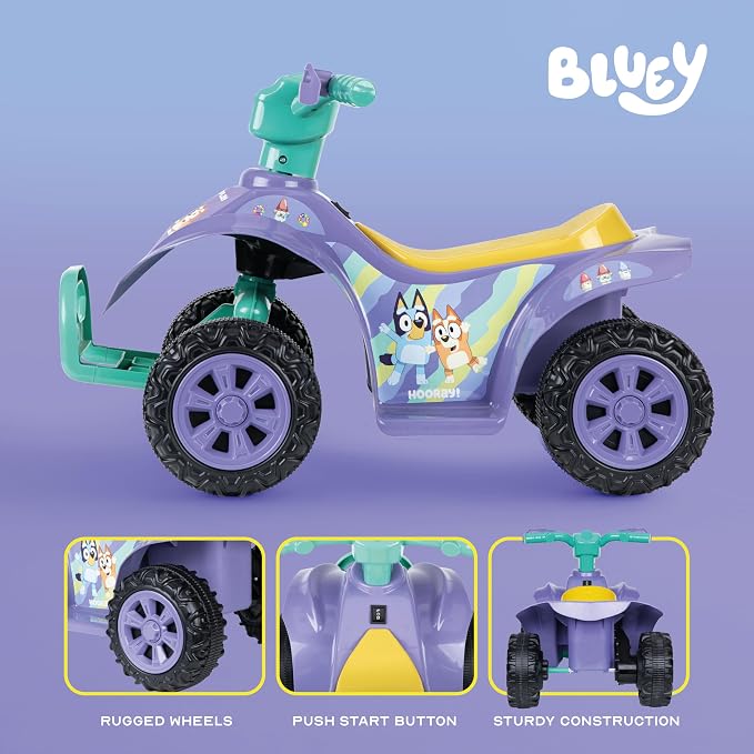 Bluey - 6V ATV Ride On Toy for Kids, LED Headlights, Battery Powered
