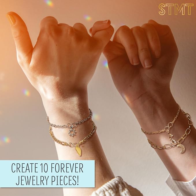 STMT DIY Infinity Jewelry Kit, Make 10 Forever Bracelets, Permanent Bracelet Chains, No Welding Needed, Custom-Fit, Unisex, Multi, Life-Size, Not Foldable, Ages 8+