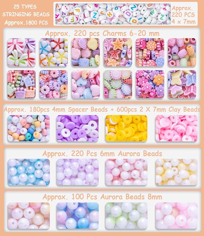 MiuCo Bracelet Making Kit for Girls Ages 5-6-8-12, Jewelry Making Kit With Clay Beads, Letter Beads, Pearl Beads, Ocean Charms &2 DIY Headbands, Arts and Crafts Gifts for Kids Girls Birthday Christmas