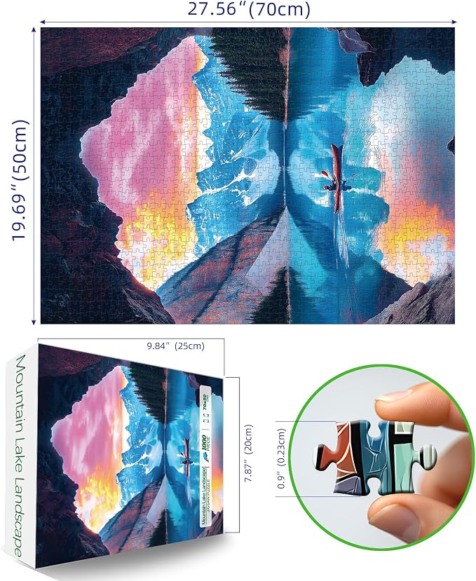 MINIWAN 1000 Piece Jigsaw Puzzle for Adults - Mountain Lake Landscape Puzzle - Scenic Kayak View with Sunset Challenging Puzzles for Gifts Party Games Family Fun, Puzzle Size 27.55 * 19.68 in