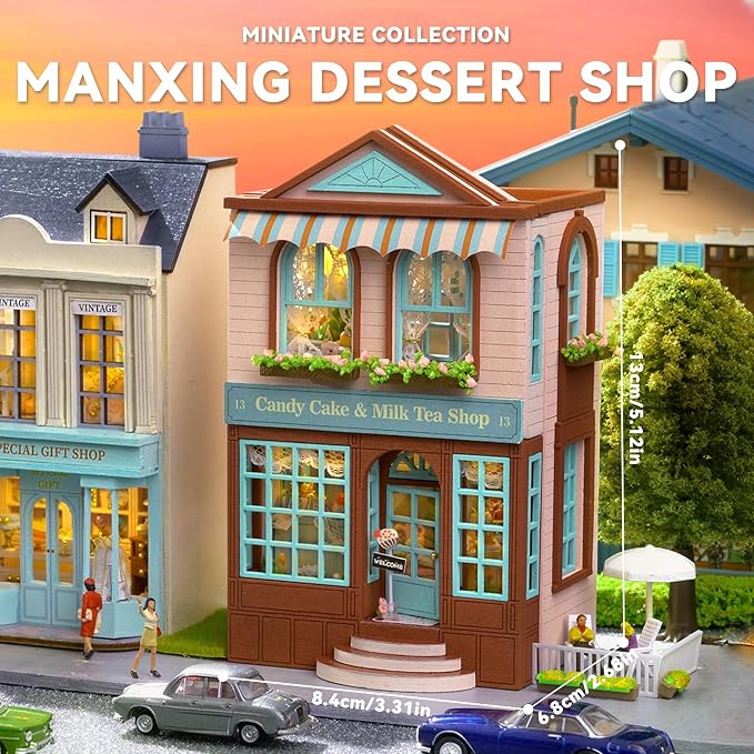 Flever Dollhouse Miniature DIY House Kit Creative Room with Furniture for Romantic Valentine's Gift (Manxing Dessert Shop)