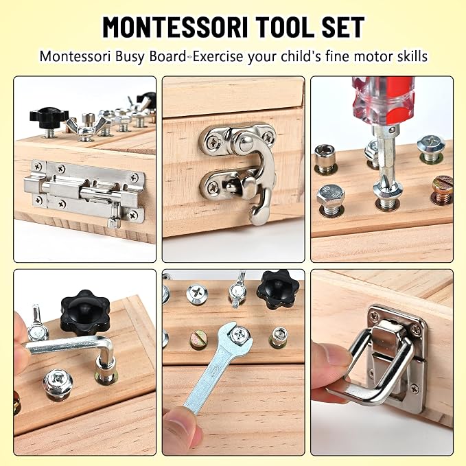 Montessori Screwdriver Board Set, Montessori Toys for 3 4 5 with 1 Locks and Keys, Toddler Screwdriver Toy, Kids Tool Set, Preschool Learning Sensory Toy, Fine Motor Skills Toys