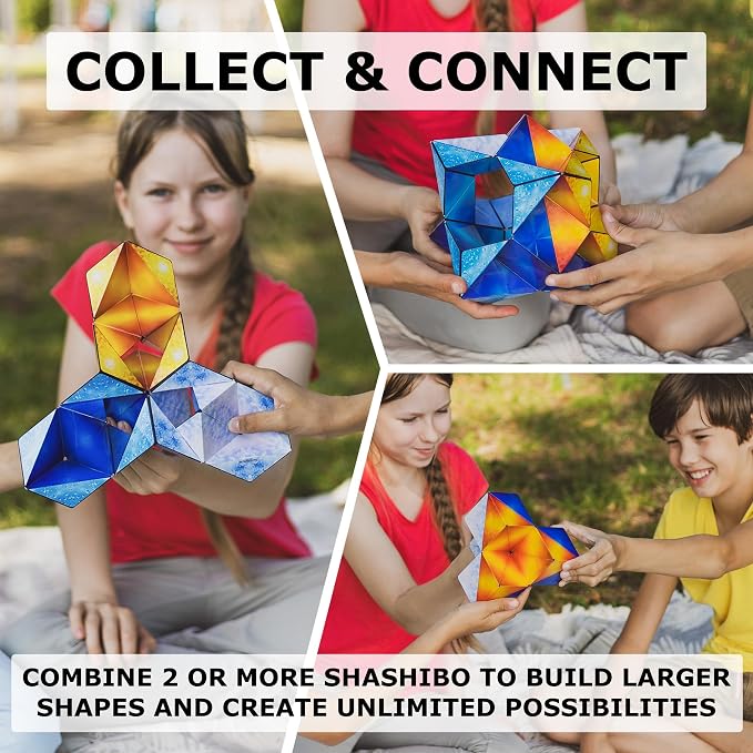 Shashibo Sensory Fidget Toy for Adults & Kids, Stress Relief Fidget Toy for Adults, Teens & Kids, Cool Fidget Toys for Desk, Classroom Must Have, Sensory Shape Shifting Cube, 100+ Possible Shapes