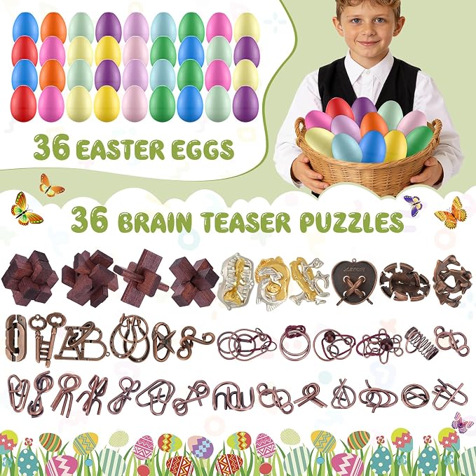 36 Pcs Brain Teaser Puzzles for Adults - Metal Puzzles 3D Puzzle Game Toys for Adults Teens - Wooden Unlock Interlocking Puzzle Adult IQ Education Smart Toys