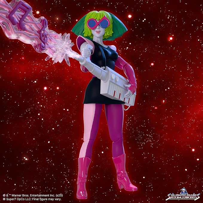 Super7 ULTIMATES! SilverHawks Melodia (Toon) - 7" SilverHawks Action Figure with Accessories - Classic Cartoon Collectibles and Retro Toys