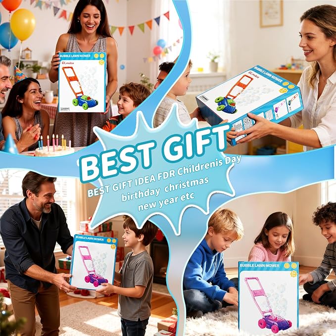Bubble Lawn Mower for Kids Toddler 1-3 Years Old, Outdoor Play Bubble Blower Toy for Girl Boy Baby, Easter Birthday Gift for 1 2 Year Old Kids, Automatic Bubble Machine Toys for Garden Yard