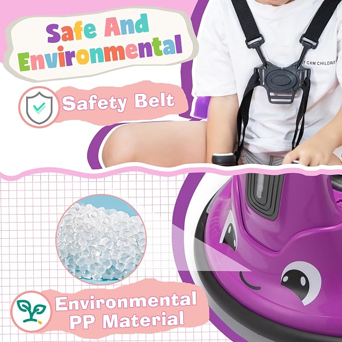 TOBBI Kids Snail Bumper Car, 12V Battery Powered Toddler Electric Ride On Toy with Parent Remote Control/Funny Stickers/360 Degree Spin for Children of Aged 1-6-Violet