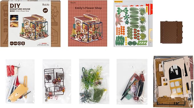 Rolife DIY Miniature House Kit Flower Shop, Tiny House Kit for Adults to Build, Mini House Making Kit with Furniture, Halloween/Christmas Decorations/Gifts for Family and Friends(Emily's Flower Shop)