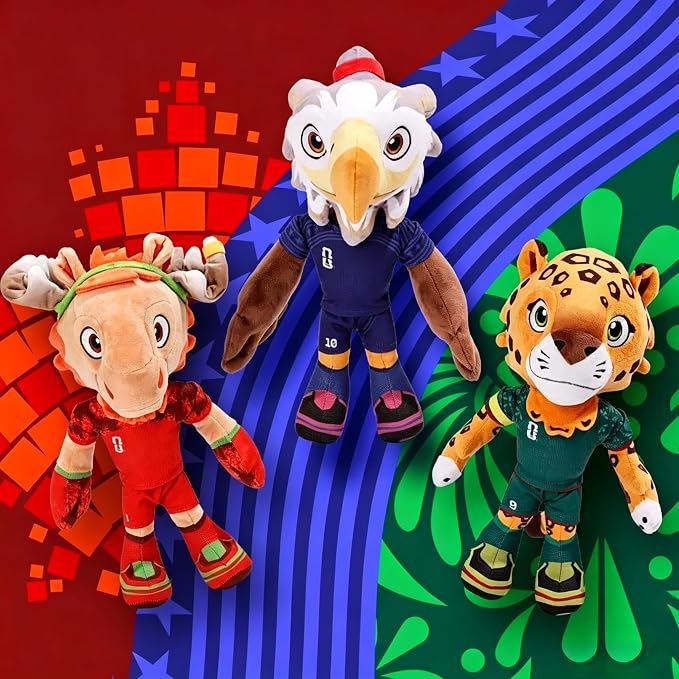 3Pcs World Cup Mascot 2026, 12" Zayu the Jaguar/Maple the Moose/Clutch the Eagle Plush Toy, Soft Stuffed Animal Mascot, Official Licensed Collectible Game (3Pcs)