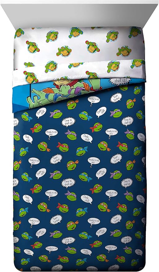 Jay Franco Nickelodeon Teenage Mutant Ninja Turtles Ready to Roll 5 Piece Twin Bed Set - Includes Reversible Comforter & Sheet Set Bedding - Super Soft Fade Resistant Microfiber
