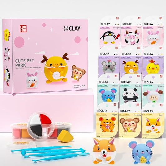Air Dry Clay for Kids - Modeling Clay Kits, Ultra Light & Soft, Safe & Non-Toxic, 12 Boxes DIY Model Magic Clay with Sculpting Tools & Tutorials, Individual Packs, Creative Art Crafts Toys Gifts