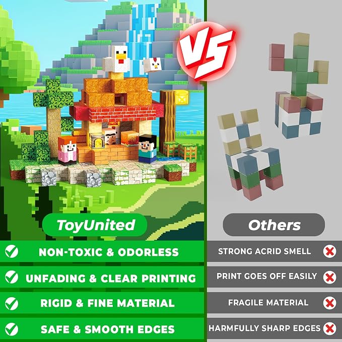 ToyUnited 200PCS Magnetic Blocks with Light-Up Blocks, Magnet Building Blocks, Stacking Magent Cubes, STEM Montessori Educational Sensory Toys for Boys & Girls Ages 3-12 Birthday Gifts