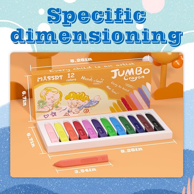 Triangle Jumbo Toddler Crayons 12 Count, Non Toxic Unbreakable Crayons, Easy-Grip Washable, Safe Coloring Gifts for Babies and Children