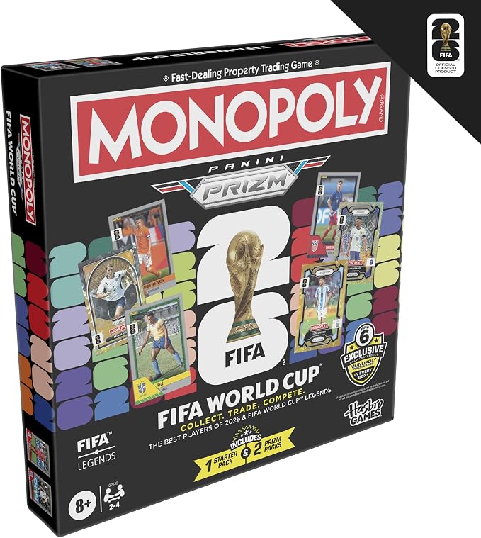 Monopoly Panini Prizm: FIFA World Cup Game I Soccer Board Game with Monopoly Panini Prizm FIFA World Cup 2026 Trading Cards I Ages 8+