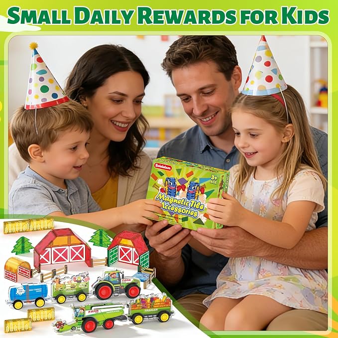 3D Magnet Farm Tractor Toy for Magnetic Tiles & Blocks, 5pcs STEM Educational Learning Toys Inc Combine Harvester Tractors Farm Animal Trailer, Farming magnet tiles toys for kids 3+ year old
