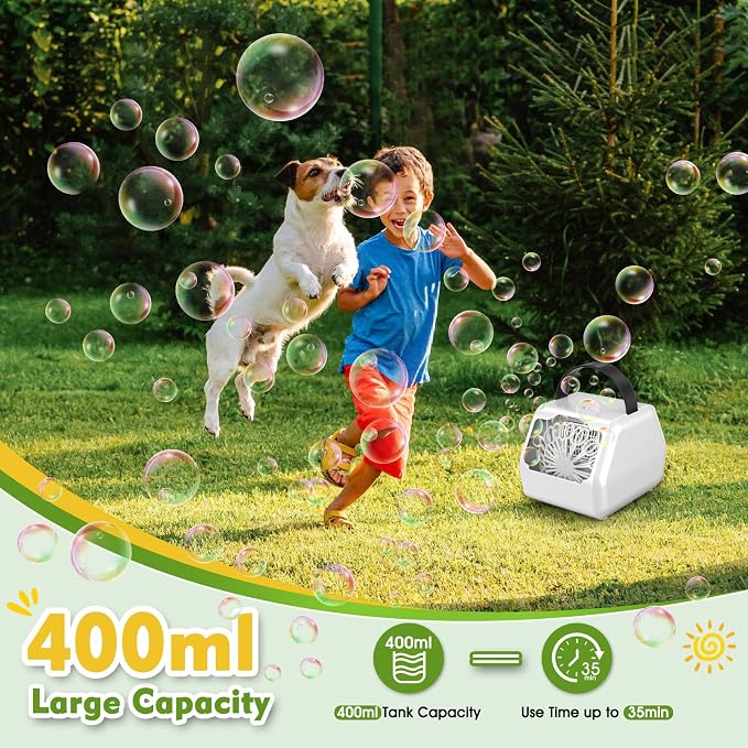Portable Bubble Machine for Kids with 1800mAh Rechargeable Battery, 400ml Large Tank, Dual Speed Control & USB-C Charging, Indoor Outdoor Bubble Blower Party Toy