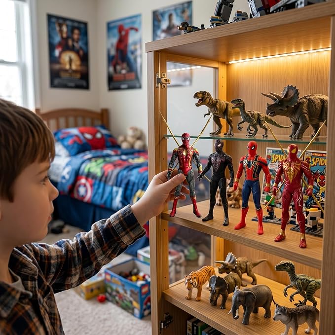 4PCS Spider Hero Action Figures Set, 7 Inch Movable Superhero Figurines with Display Base, Multi Suit Collectible Toys for Fans, Desk Decoration and Gifts