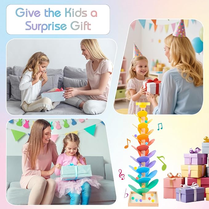 Wooden Marble Run Music Tree, Montessori Toy for Ages 3+, Marble Run Learning Game, Creative Color Sorting Toy, Birthday Gift for Boys and Girls Ages 4-8