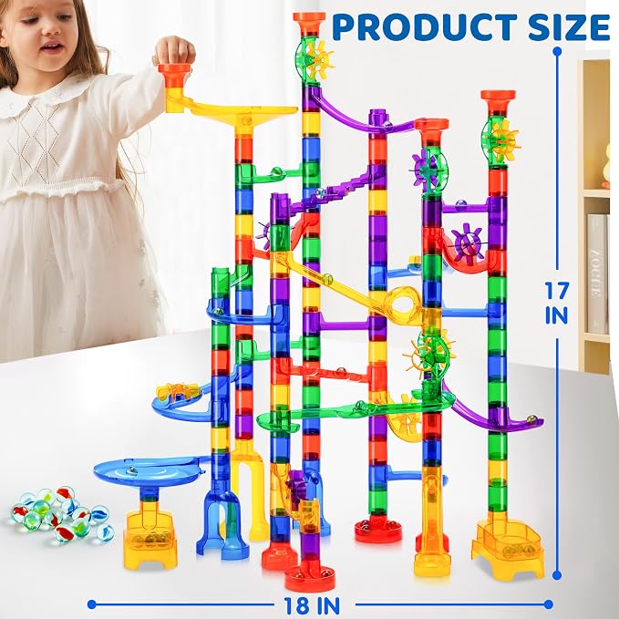 JOYIN 170Pcs Glowing Marble Run, Construction Building Blocks Toys with 5 Glow in The Dark Glass Marbles, STEM Educational Building Block Toy, Birthday Gifts, Easter Basket Stuffers
