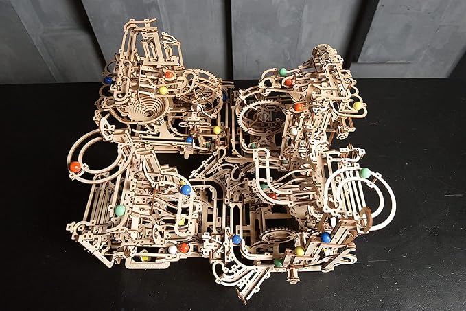 UGEARS Marble Run Tiered Hoist 3D Wooden Puzzles for Adults - Wooden Model Kits for Adults Marble Run Hobbies for Men Wooden Marble Race Model Kits for Adult Brain Teaser, Hobby Set