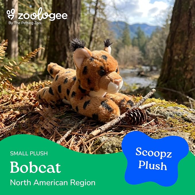 The Petting Zoo Bobcat Stuffed Animal Plushie, Gifts for Kids, Scoopz Wildlife Animals, Bobcat Plush Toy, 8 inches