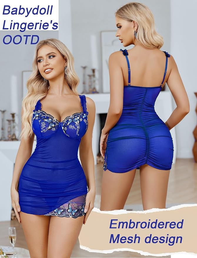 Avidlove Lingerie for Women Mesh Babydoll Lingeries Lace Chemise Floral Sleepwear Dress Sheer Exotic Boudoir Outfit S-XXL