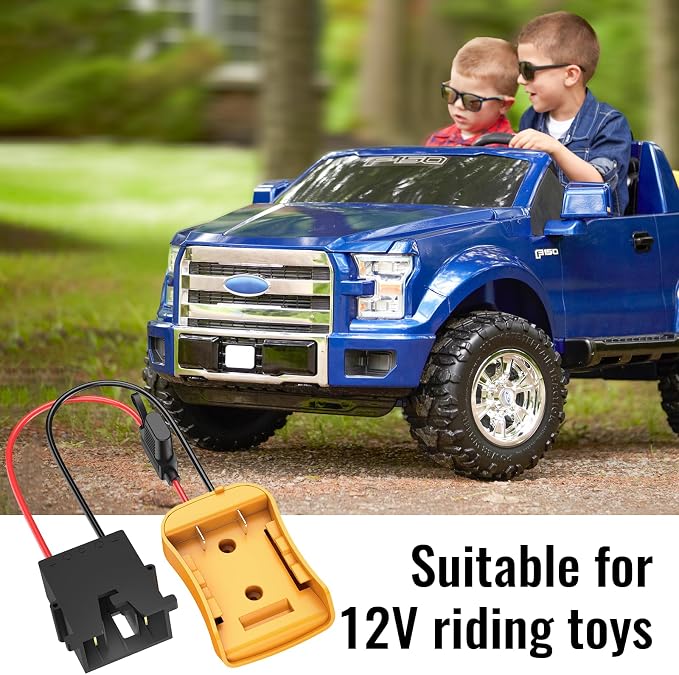 Azocek for Power Wheel Adapter Compatible with Dewalt 20V Battery with Wire Harness Connector Compatible with 12 Volt Power Wheel, 12AWG Wire with 40A Fuse