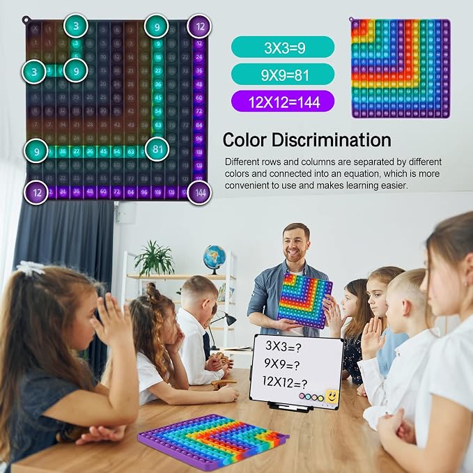 2 in 1 Multiplication Table Game and Digital Addition Table P0PP Math Toy, DK-SIMINA Rainbow Dimple Finger tip Toy, Math Manipulation Game, Create Various Math Operations (1 PCS)
