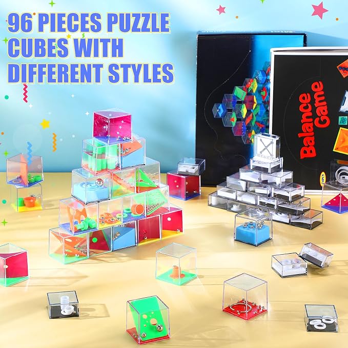 Lenwen 96 Pcs Brain Teaser Puzzle Mini Fidget Puzzle Cubes 3D Ball Maze Cube Cubes Party Favor Games Challenge Decompression(Colorful Colors)