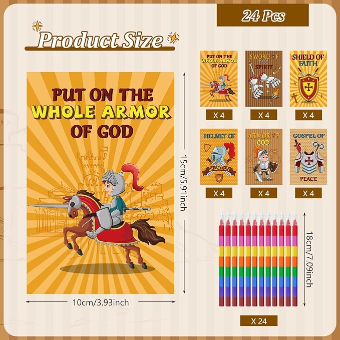 Cinrobiye 24 Armor of God Coloring Book with 24 Stacking Crayons DIY Bulk Bible Christian Party Favors Set for Sunday School VBS Classroom Activities Educational Goody Bags Fillers Travel