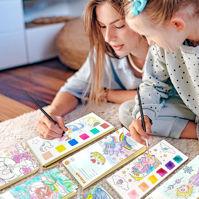 Paint with Water Coloring Books for Kids, Pocket Mess Free Watercolor Painting Kit, Water Color Paint Set Arts and Crafts Gift for Girls Ages 4 5 6 7 8+, Travel Activity Toy - Cartoon