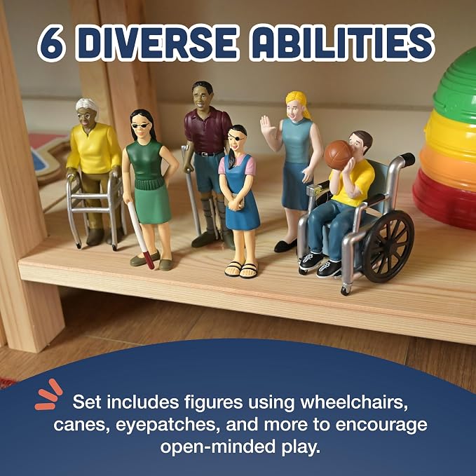 Creative Minds Marvel Education Diverse Abilities Toy Figure Set for Kids Ages 3+, Set of 6 Inclusive Toy Figurines with Wheelchairs, Canes, and More, Multicolor