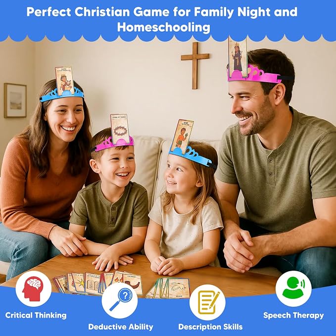 Garybank Bible Headbands Board Game for Kids, Bible Character & Item Guess Games, 66 Picture Keyword Cards w/Bible Stories & Verses, Biblical Who Am I Toys for Family Nights, Christian Easter Gifts