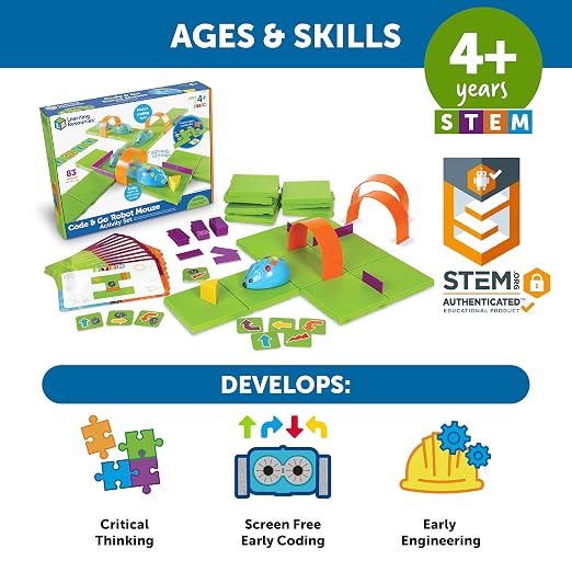 Learning Resources Code & Go┬« Robot Mouse Activity Set, ScreenΓÇæFree Coding Robot Toy, Early Programming for Kids Ages 4+, STEM Robotics Kit
