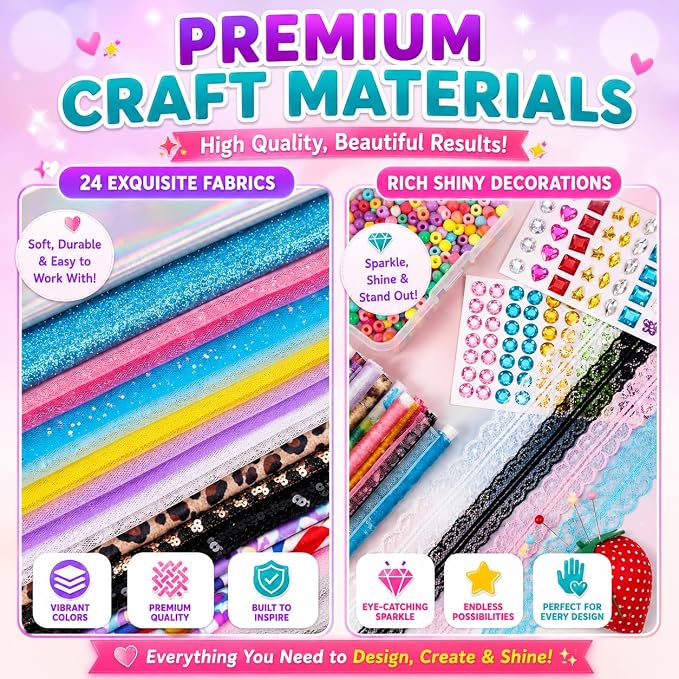 AGENTLAN Fashion Designer Kit, 900+ Dress Making Kit, DIY Craft Kit | Fashion design studio, sewing & no-sew, DIY fashion play with storage bin, gift for girls ages 6-12