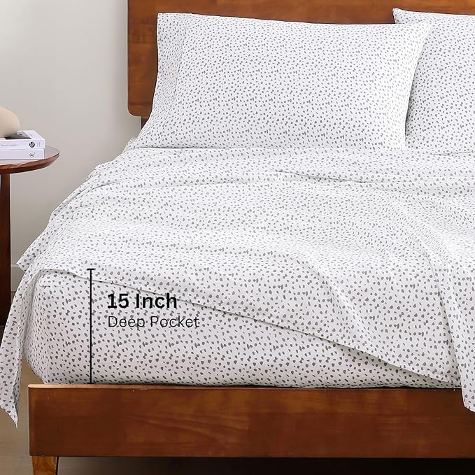 LANE LINEN Queen Size Bed Sheets 100% Organic Cotton 4pc Soft - Haze Grey | Queen Sheet Set, 100% Organic Cotton Percale - Crisp Hotel-Style Feel, Soft From The First Wash, Crisp Cool Percale Weave