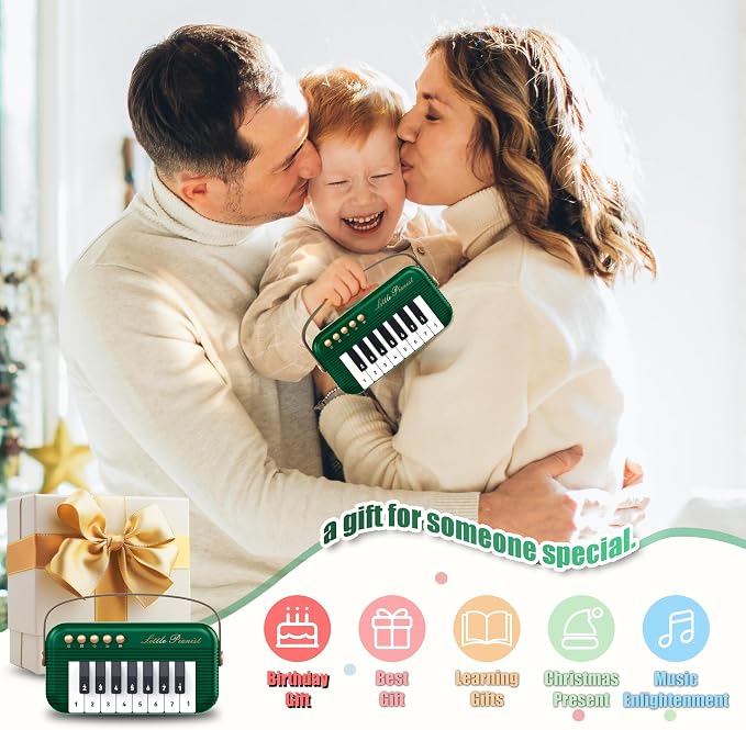 Mini-Piano-Keyboard for Toddlers Piano Toy Portable Pocket Piano with Light Up丨Musical Keyboard Electronic Instrument Learning Keyboards Toys Gifts for 3 4 5 6 Years Old Boys Girls (Green)