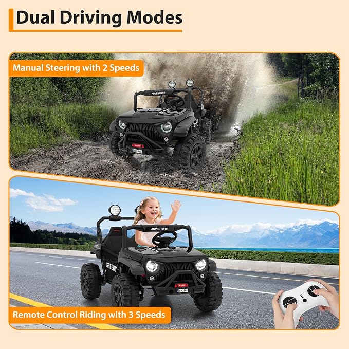 24V Ride on Car for Big Kids, Iron 2 Seater Ride on Toy, Fast 4.97MPH Truck, 4WD Kids Electric Vehicles with Remote Control, Spring Suspension, Front & Behind LED Lights, Dual Storage, Music,