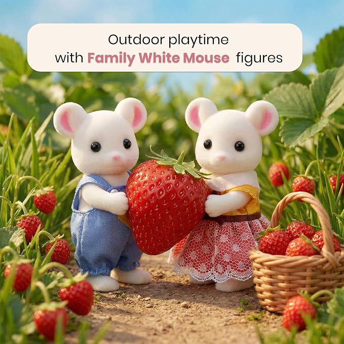 Family White Mouse Figures — Set of 2 Collectible Flocked Mini Dolls with Removable Clothes, Dollhouse Pretend Play Set for Kids Ages 3+