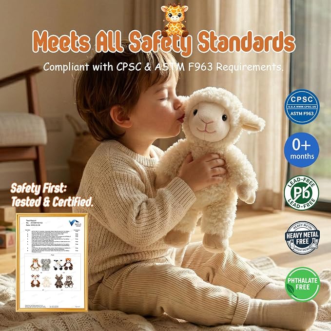 Stuffed Animal Plush Toy Soft Plushie Cuddly Sheep Cute Plush Toy for Kids Toddlers Soothing Sleep Birthday Christmas Nursery Decor Party Favors