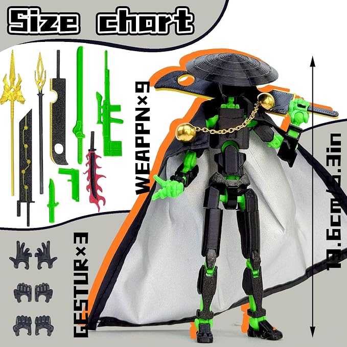 T13 Assembly Completed Action Figures,T-13 Action Figure, Robo 13 3D Printed Action Figure - The Ultimate Hero for Action-Packed Playtime,5.2 Inch, Black Green