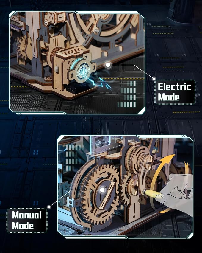 3D Puzzle Marble Run - Electric Spaceport, Wooden Model Building Kit for Teens