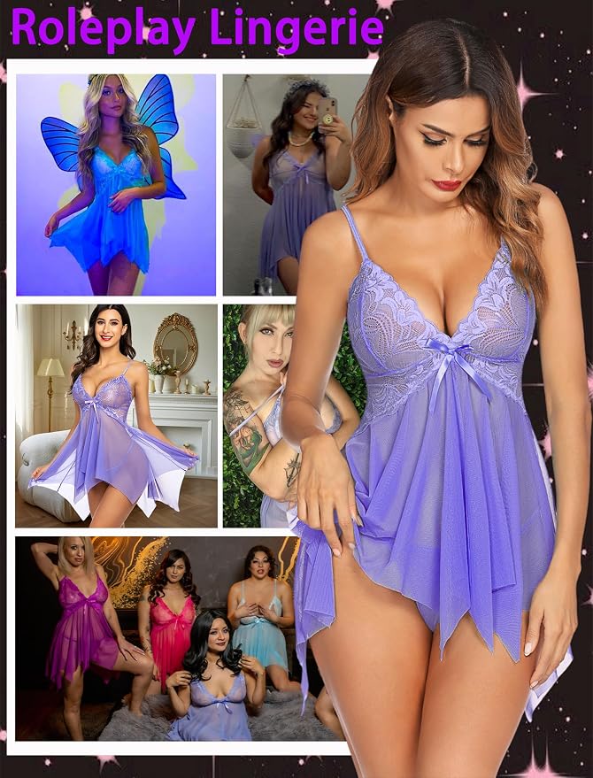 Avidlove Lingerie for Women Lace Babydoll Sleepwear Boudoir Outfits Plus Size Langeray XS-5XL