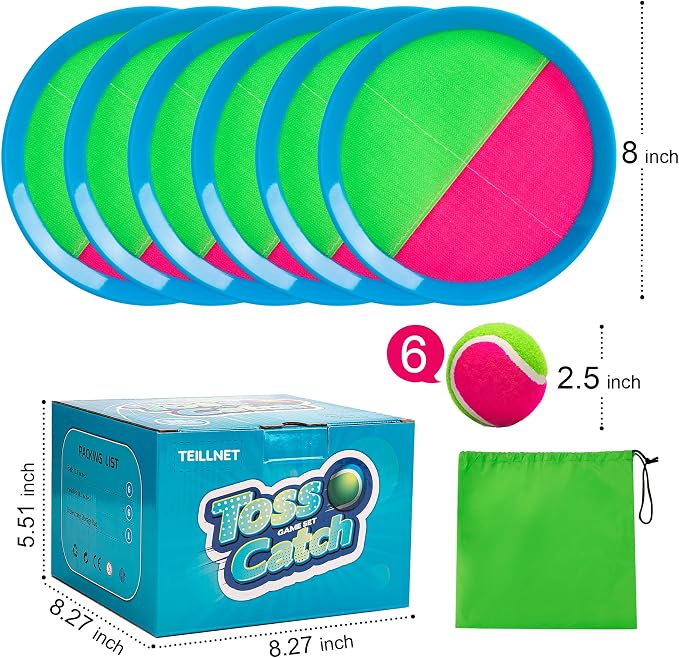 TEILLNET Toss and Catch Ball Set Upgraded - Beach Toys Outdoor Games Baseball Games - Sturdy & Water-Resistant for Pool Yard - Classic Gift for Toddlers Kids Boys Girls 3 4 5 6 7 8 9 10 11 12+ Years