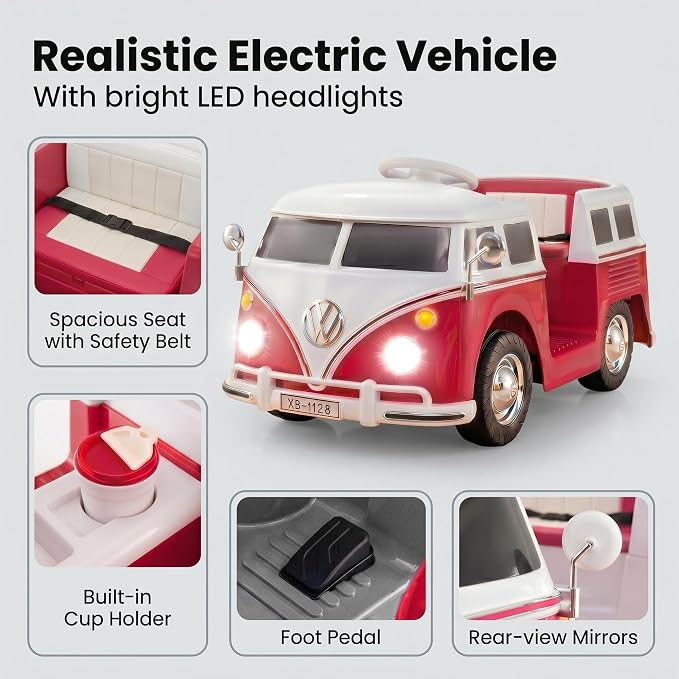6V Licensed Volkswagen Electric Ride-on Car for Toddlers with 4.5AH Long-Lasting Power Battery, Ride on Bus with Led Light, Horn and Music, Battery Powered Ride on Toy for Kids - Gift for Sweets